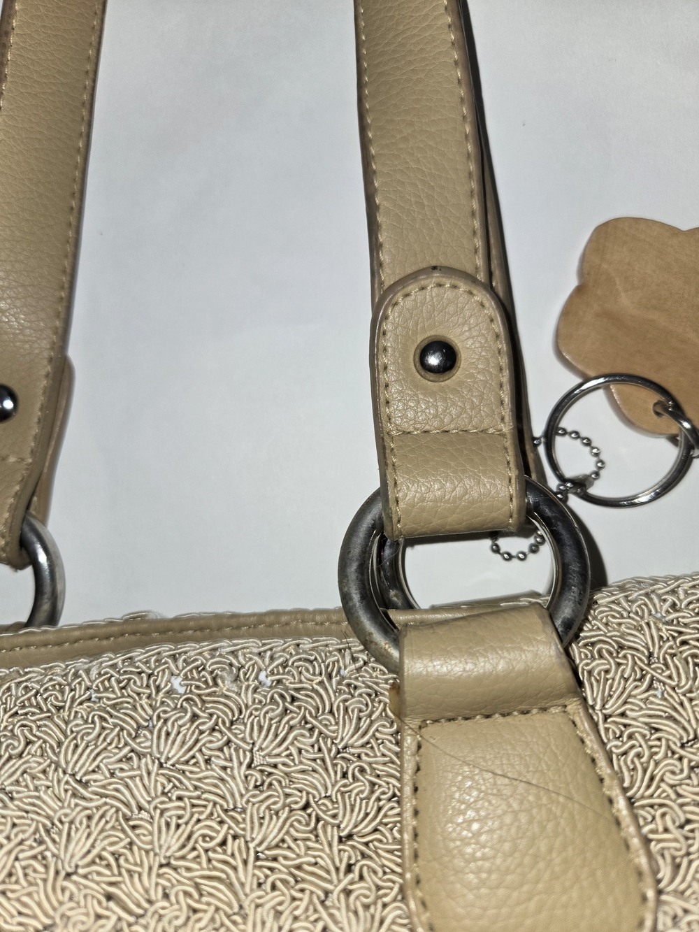 Braided Straw Shoulder Bag with Tan Leather Straps - Picture 5 of 10